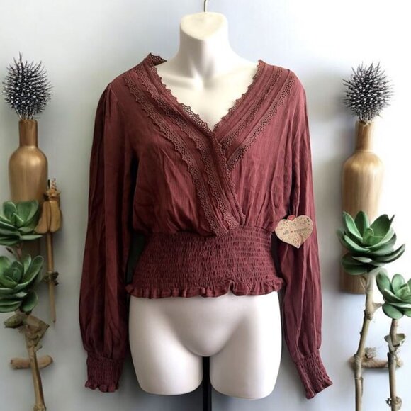 Self Esteem Tops - NWT Self Esteem Boho Blouse | Lace Trim Smocked Waist Top | Size M